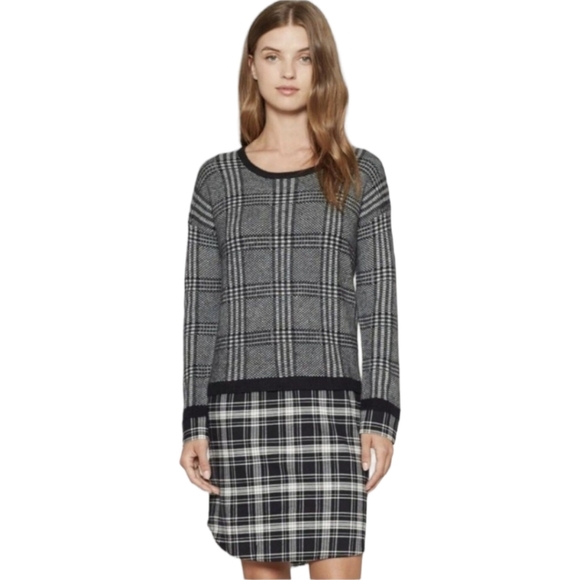SOFT JOIE Dinay Plaid Sweater Dress Mixed Media Print Tunic Women Size Small - Picture 1 of 14